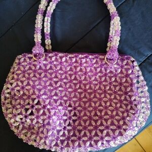 Purple Beaded Shoulder Bag with Clear Accents by